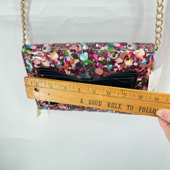 Betsey Johnson Womens Clutch Sling Bag Multicolor Gold Chain Bowknot Adjustable - Picture 10 of 15